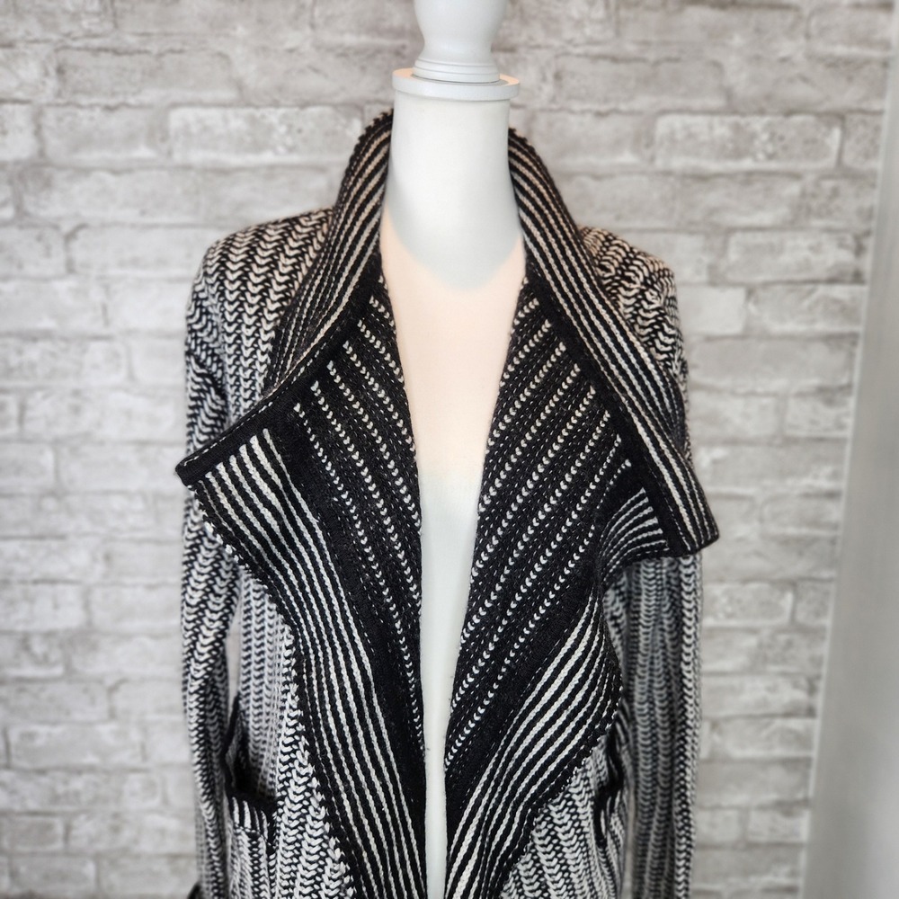 J.Crew Open Front Cardigan Black White Merino Wool Blend Slouchy Medium